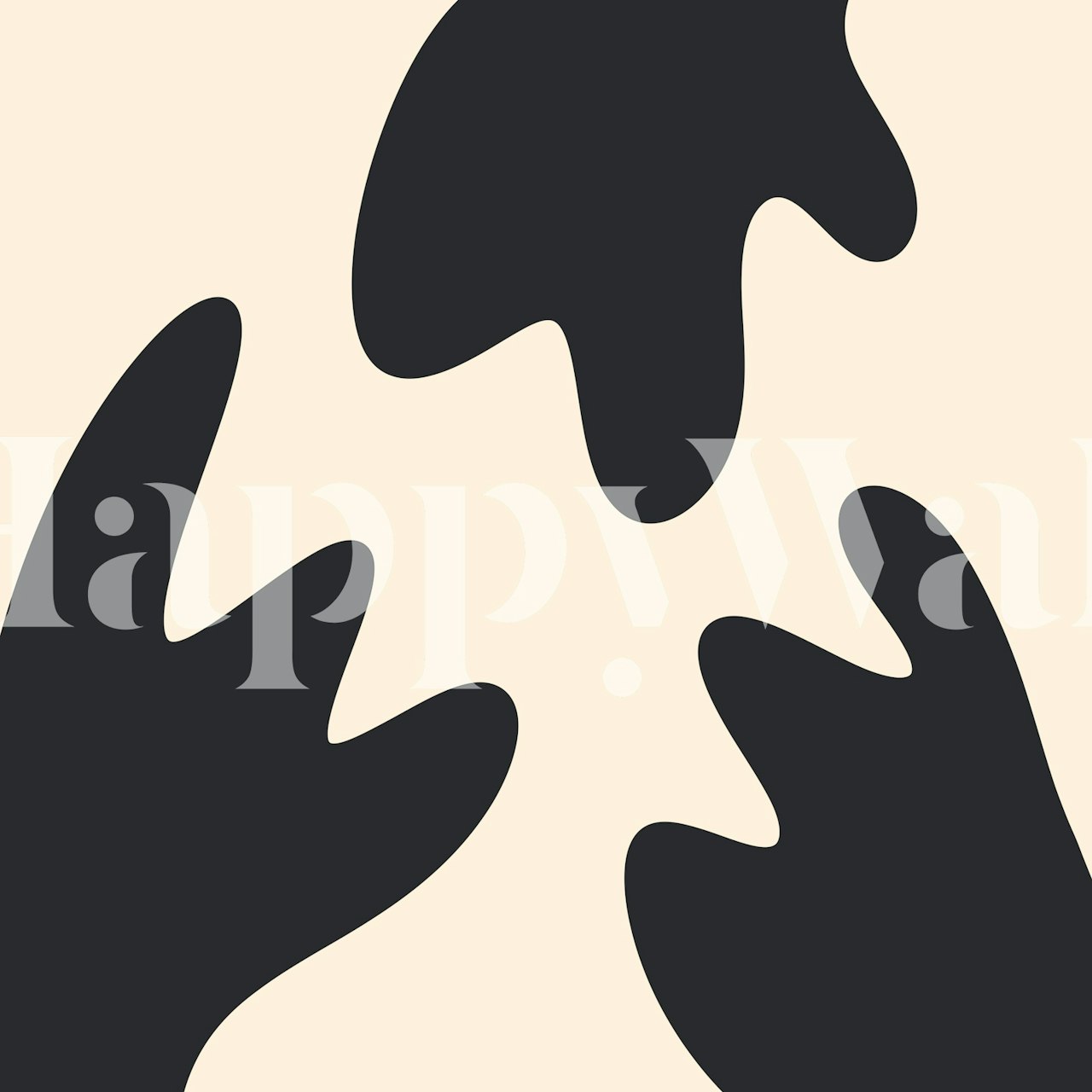 Abstrakte sorte former på et beige baggrundsvægmaleri