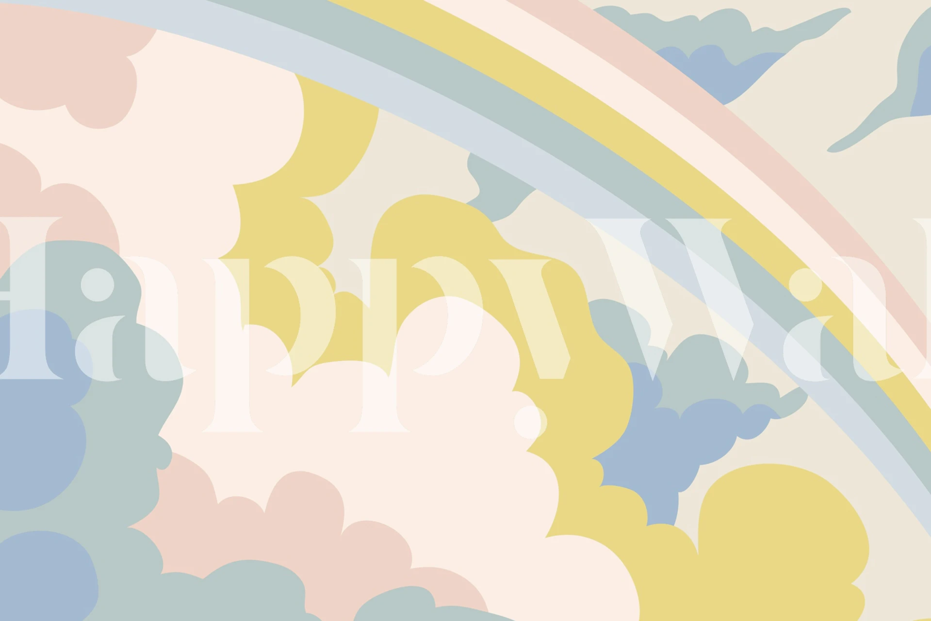 Mural de pared de nubes y arcoíris en colores pastel con una estética suave y de ensueño
