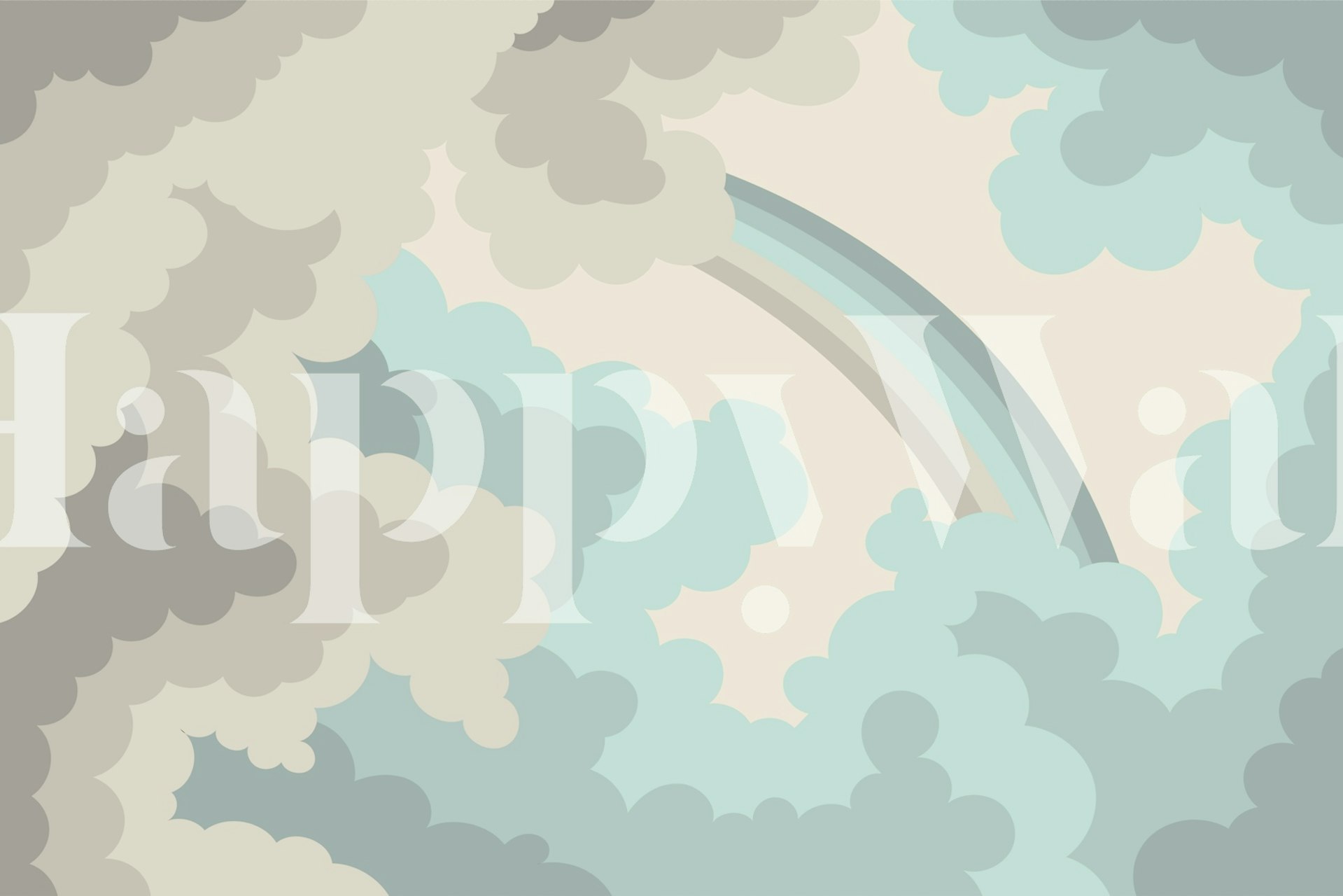 Nubes en colores pastel y sutil mural de arcoíris para decoración de paredes