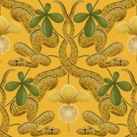 Snakes in the boabab tree mustard yellow wallpaper