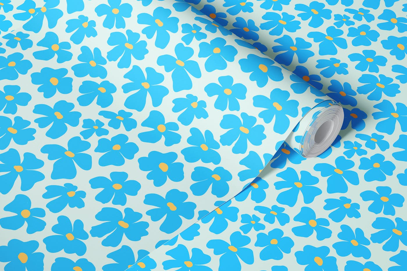 Blue and yellow floral wallpaper roll