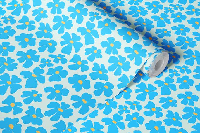 Blue and yellow floralwallpaper roll