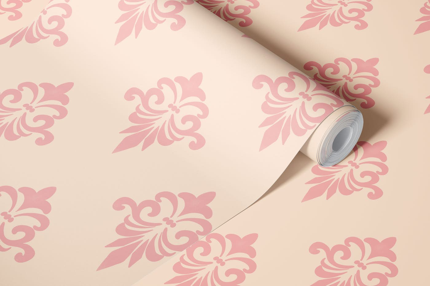 Fleur de lis pink on pink wallpaper roll