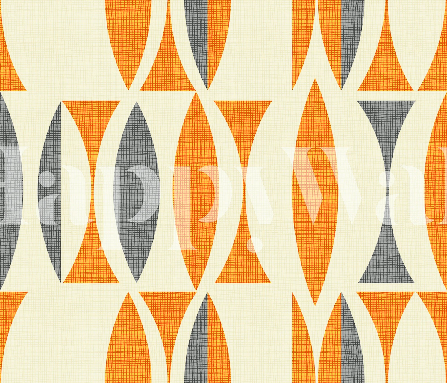 Vintage oranje, grijze en crèmekleurige bladachtige muurschildering Field in Color.