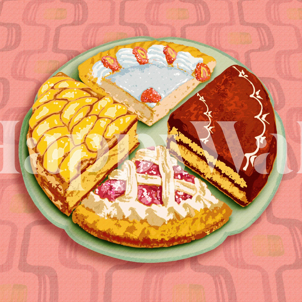 Retro Bakery wallpaper design in a room