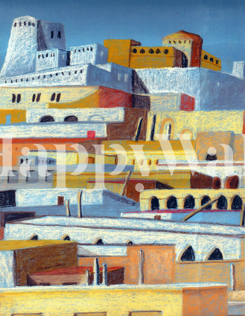 Mediterranean city landscape in warm tones wallpaper