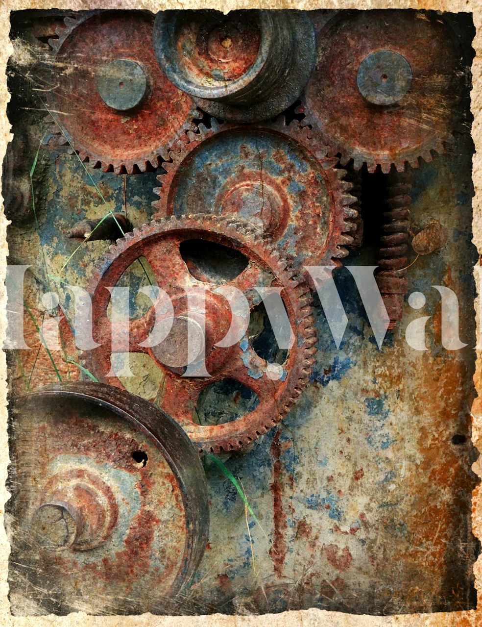 Vintage industrial gears and rust wall mural
