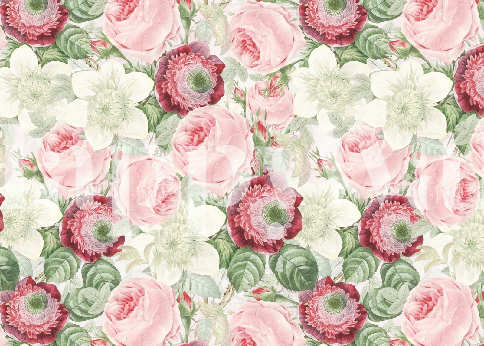 Vintage Roses and Anemones Wallpaper | Happywall