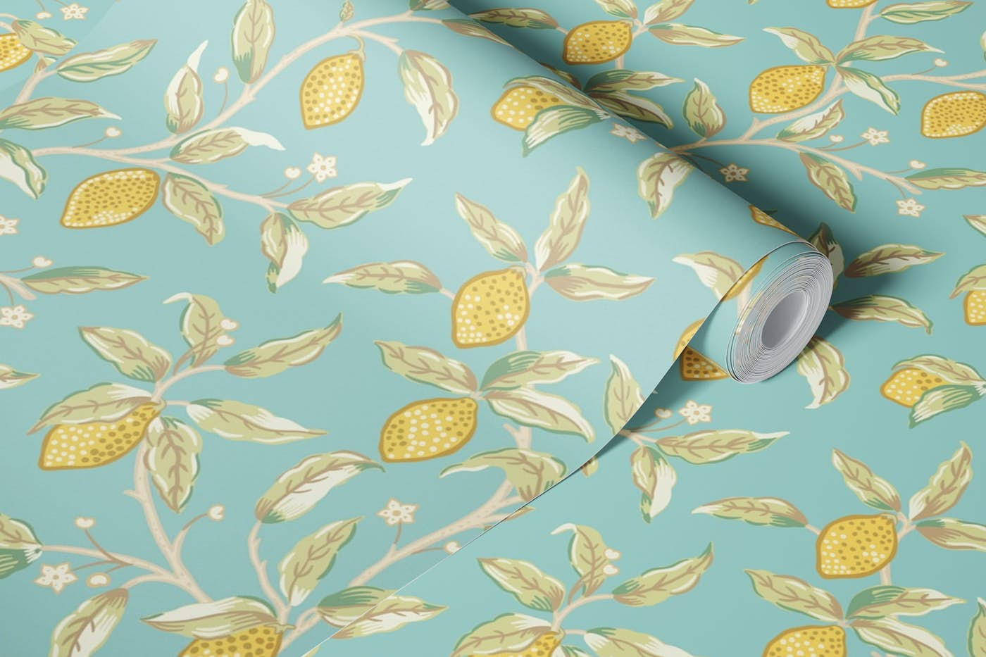 Victorian Lemon Tree on Light Blue wallpaper roll