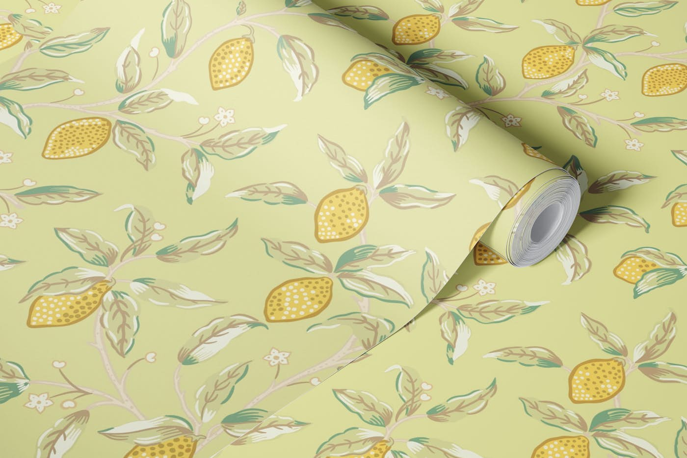 Victorian Lemon Tree on Light Green wallpaper roll