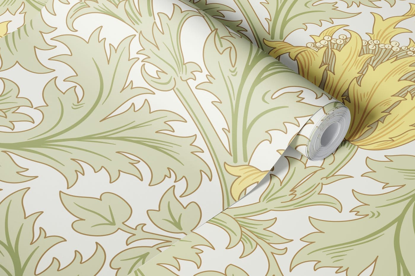 Victorian Anemone pattern 3 Pale Yellow wallpaper roll