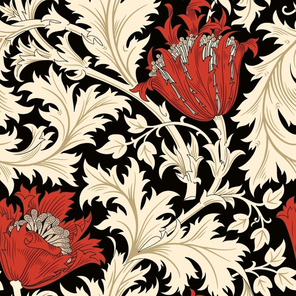 Victorian Anemone pattern 4 Red, Beige, Black