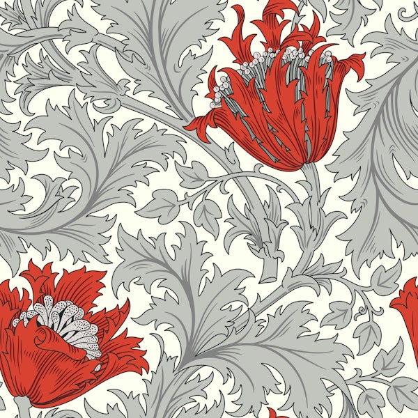 Victorian Anemone pattern 5 Red, Grey, White
