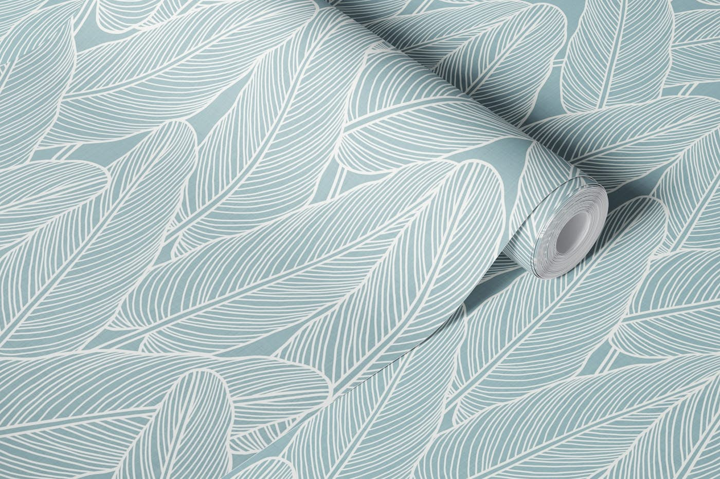 Line Art Leaves - Scandi Blue wallpaper roll