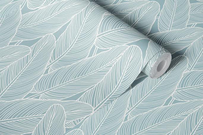 Line Art Leaves - Scandi Bluewallpaper roll