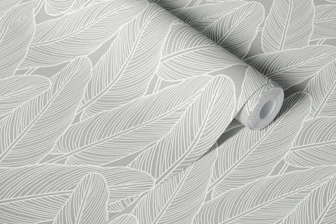Line Art_Leaves - Graywallpaper roll