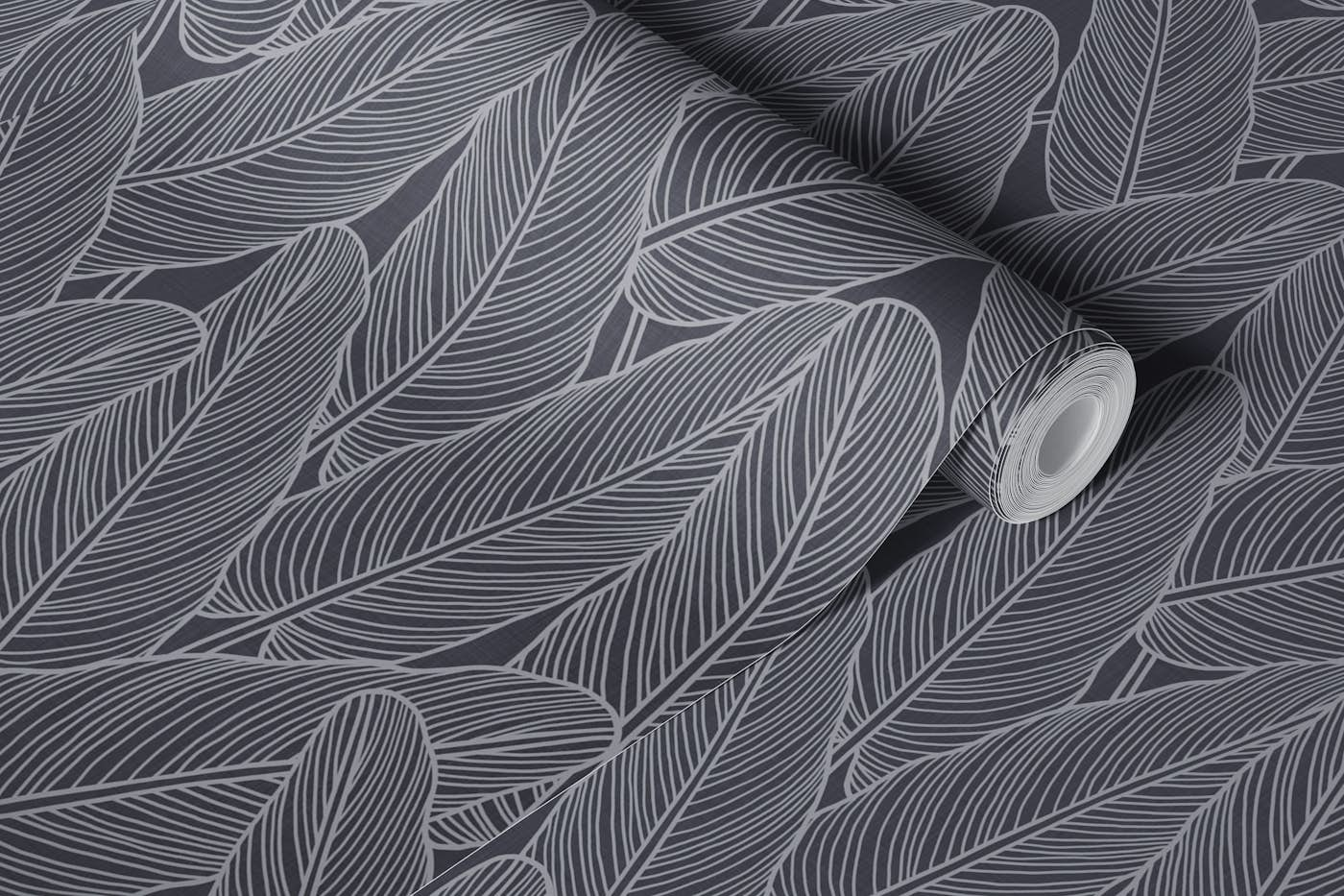 Line Art Leaves - Black wallpaper roll