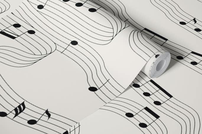 Musical Notes Black and Cream Whitewallpaper roll