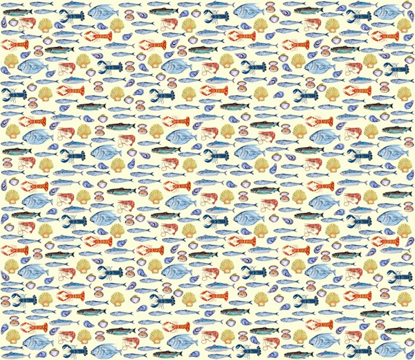Scallop Shell Fishes Scene on Cream