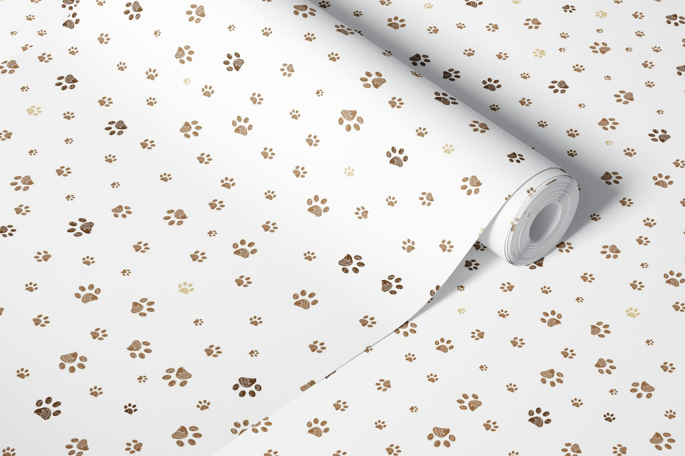 Brown paw prints pattern wallpaper roll