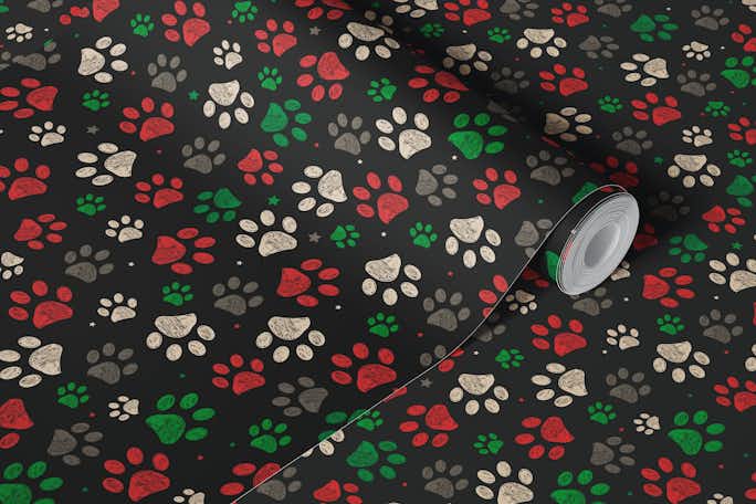 Christmas design paw print patternwallpaper roll