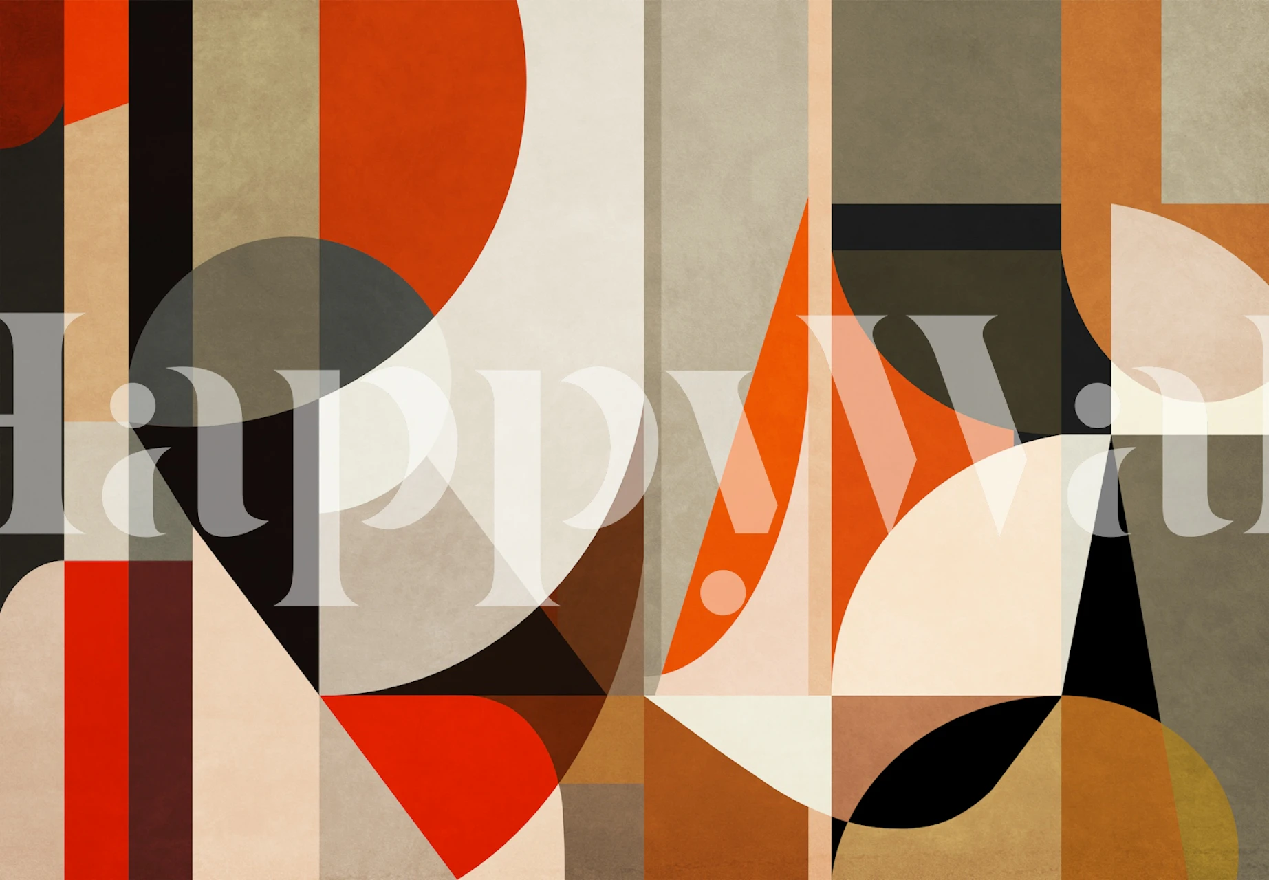 Geometric shapes in warm colors: red, beige, black, cream wallpaper
