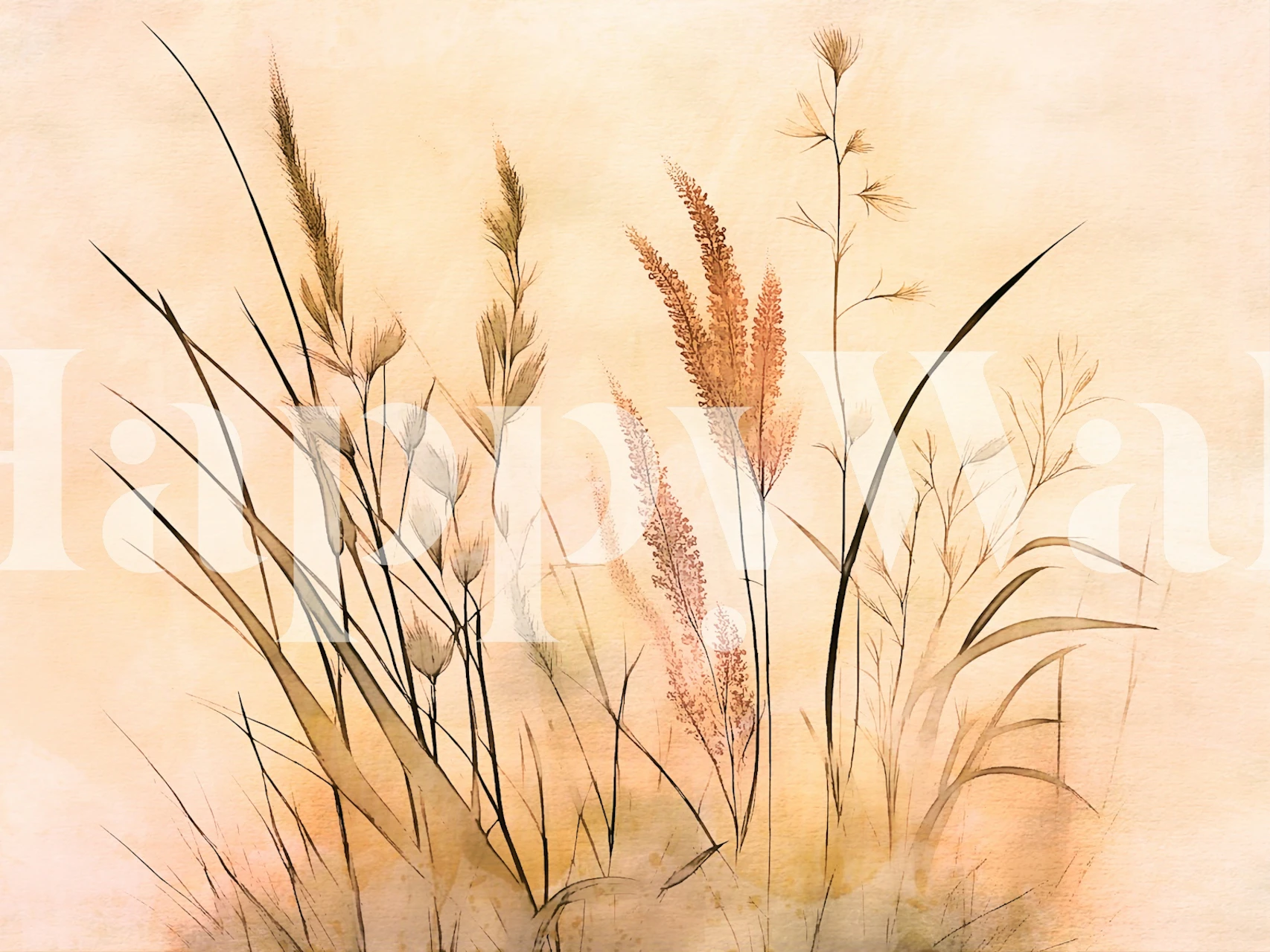 Flower grass wallpaper in a soft neutral room