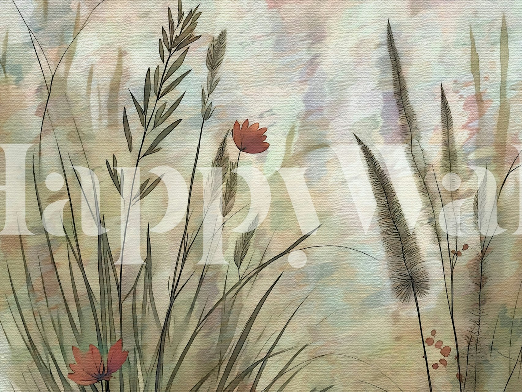 Botanical floral wallpaper with soft colors and delicate flower designs.