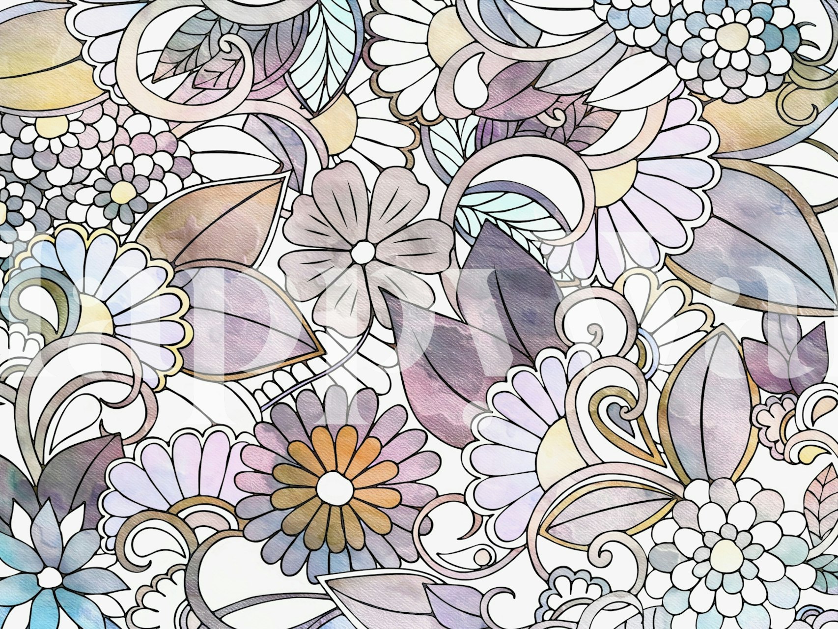 Elegant soft floral pattern wall mural with pastel colors and vintage feel