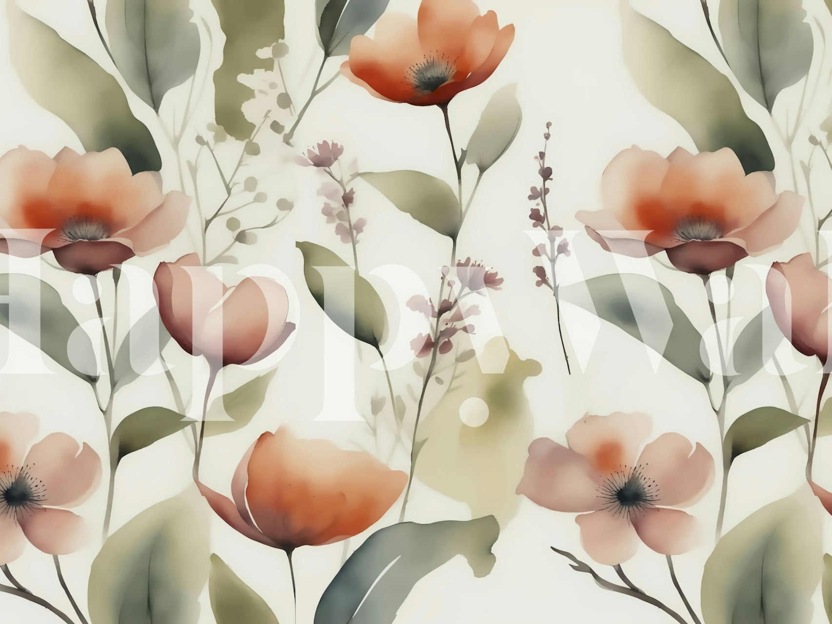 Pink floral wallpaper featuring peonies and lavender with green leaves