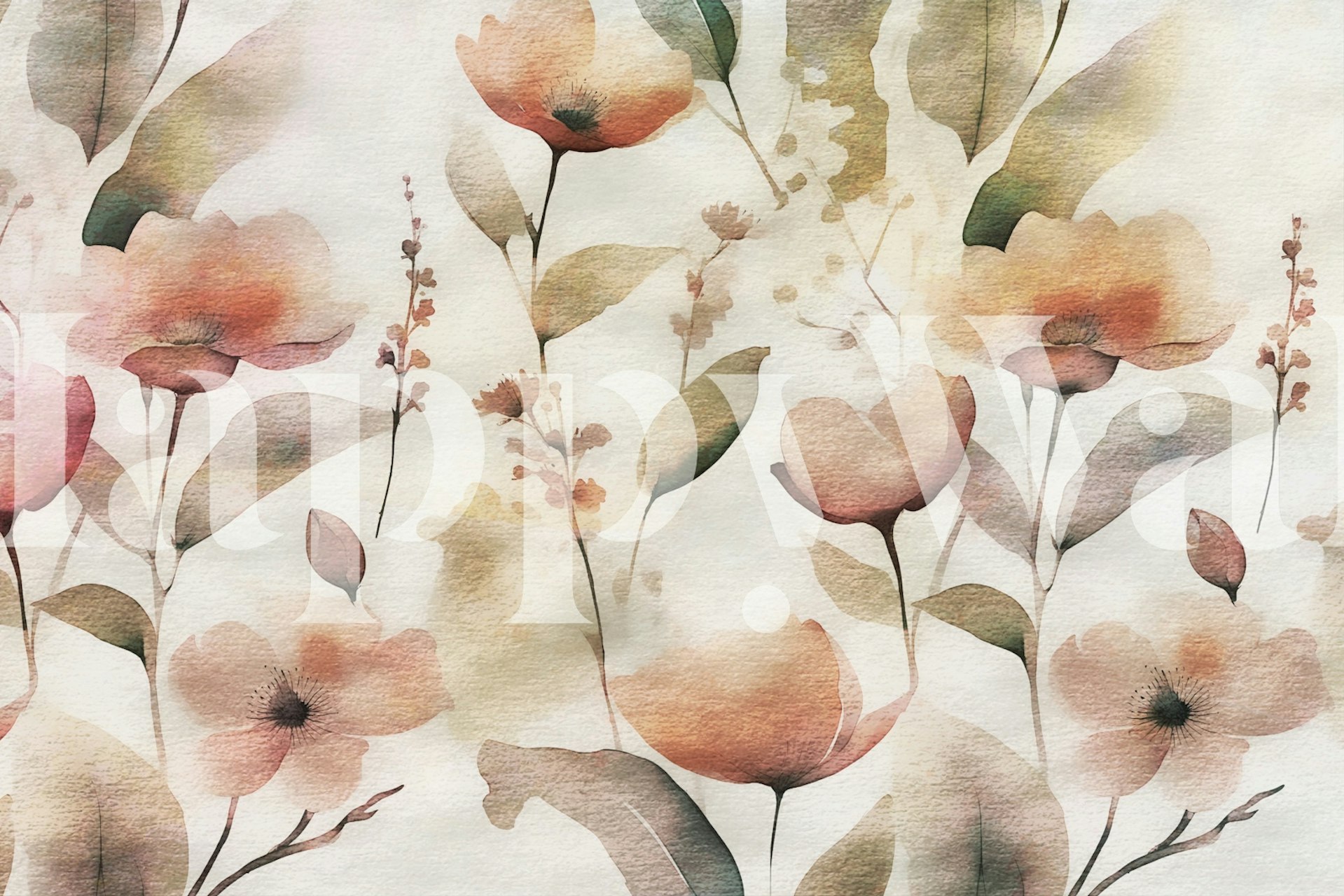 Watercolor floral poppy design with light colors wallpaper