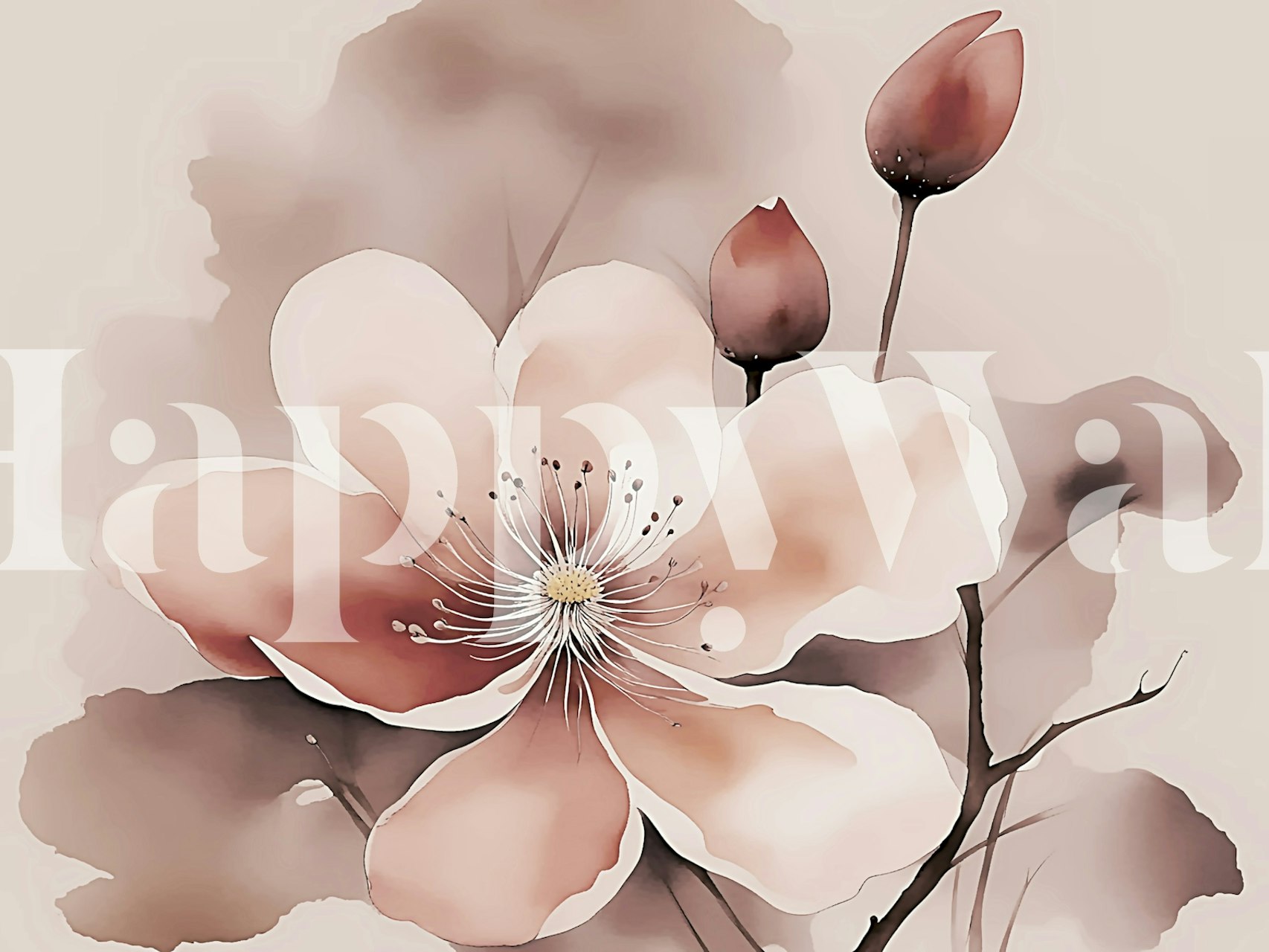 Large Antique Wabi Sabi Magnolia Flower tapetdesign