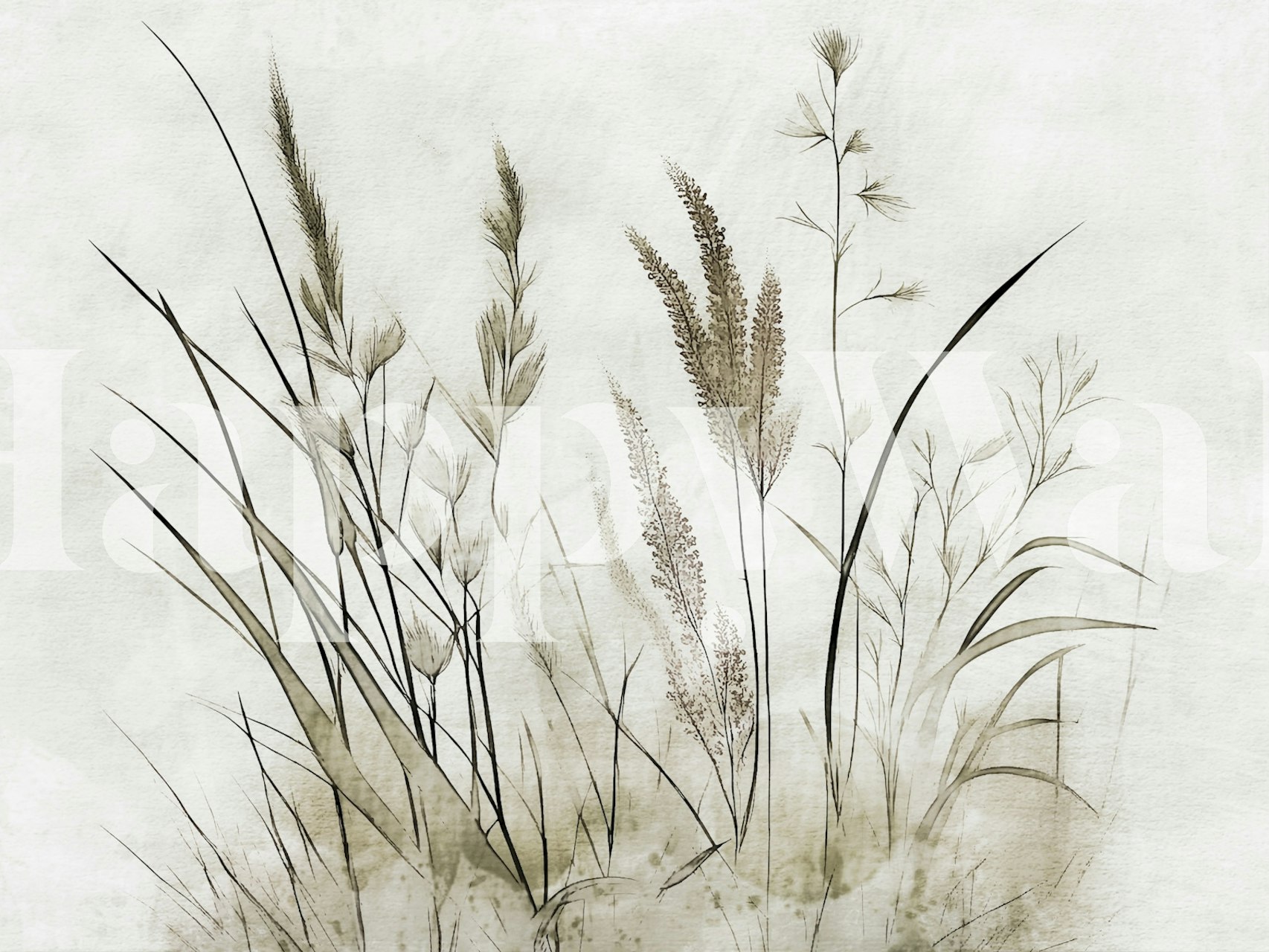 Miękkie, delikatne, neutralne odcienie liści w fototapecie w stylu Japandi