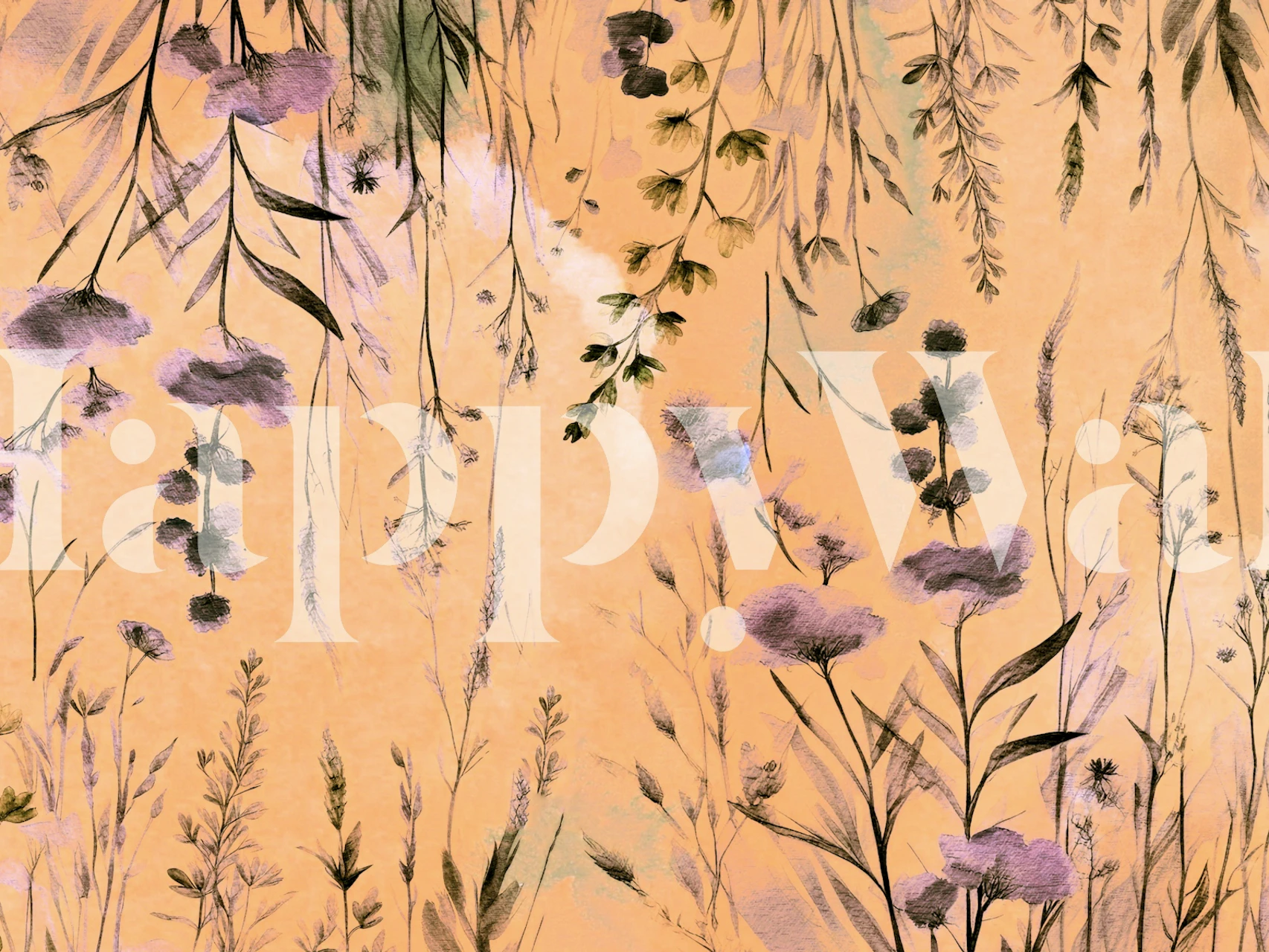 Antique Rustic Hanging Flower Meadow wall mural with a warm vintage background and delicate floral design