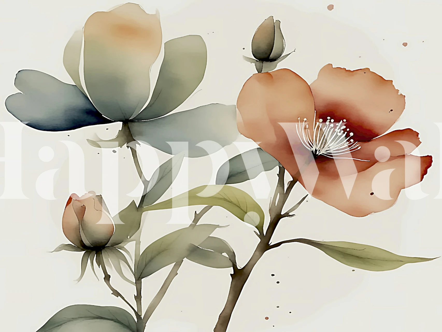 Watercolor floral design in soft pastels with leaves wallpaper