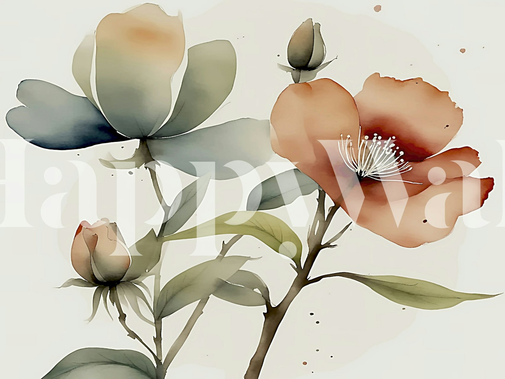 Watercolor floral design in soft pastels with leaves wallpaper