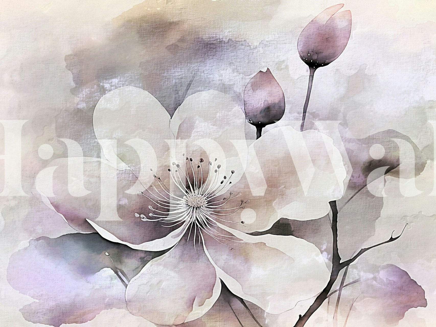 Soft Antique Magnolia Floral wall mural with muted colors and a vintage aesthetic