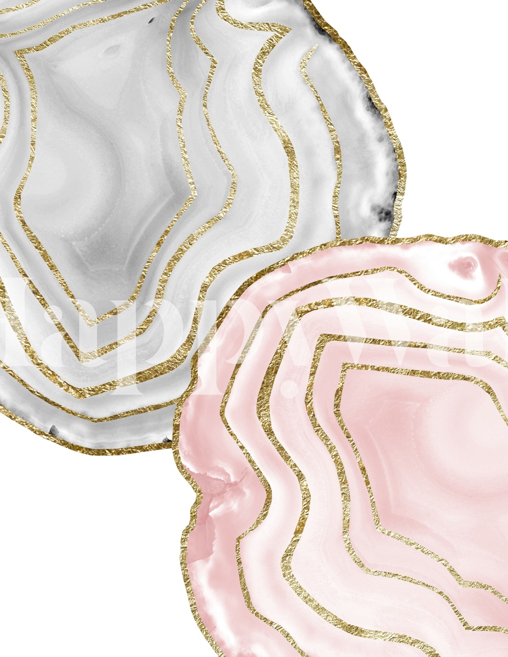 Carta da parati Yin Yang Agate con colori rosa e grigi e accenti dorati