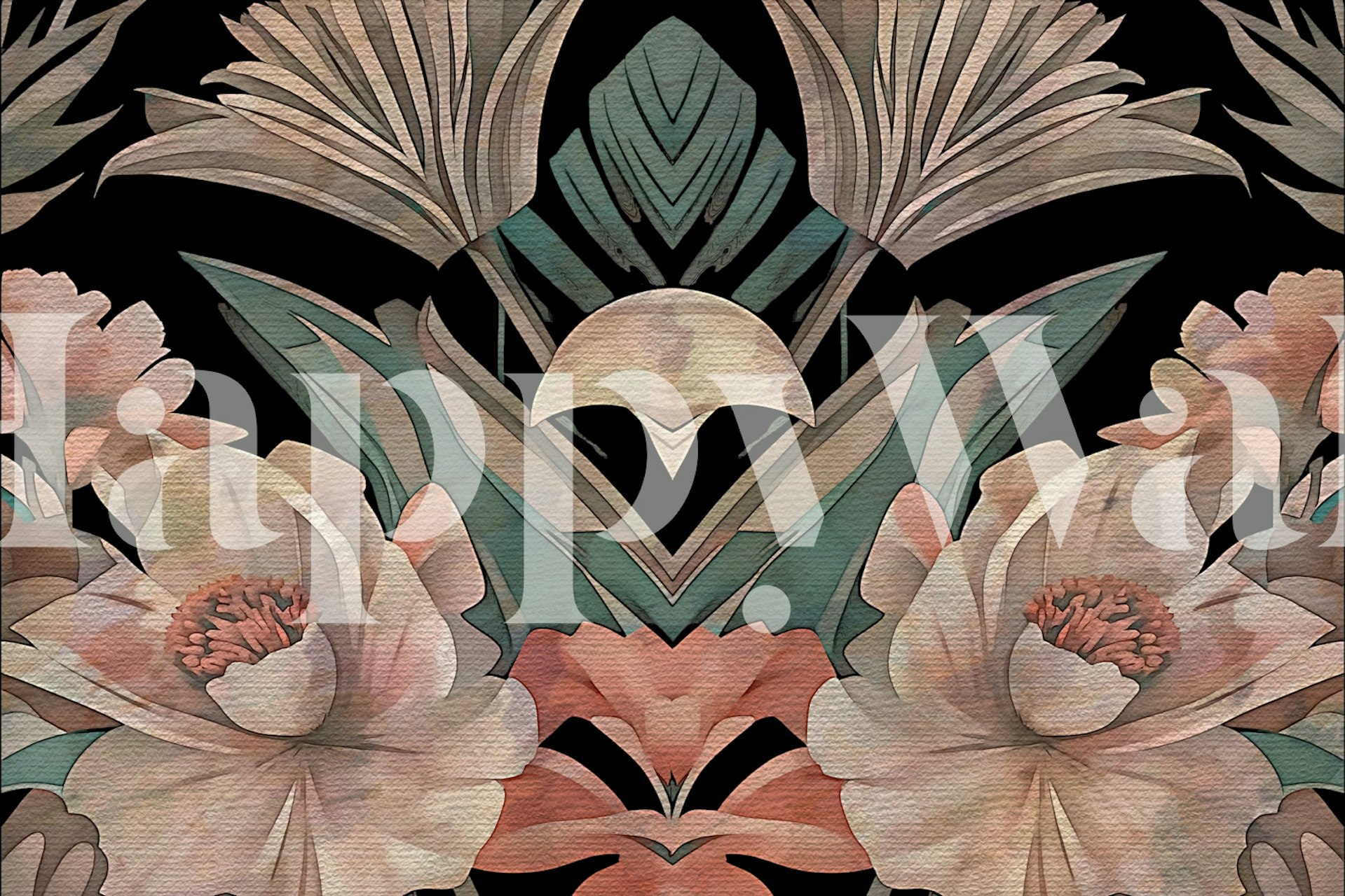 Blomstrete tapet i et mørkt rom