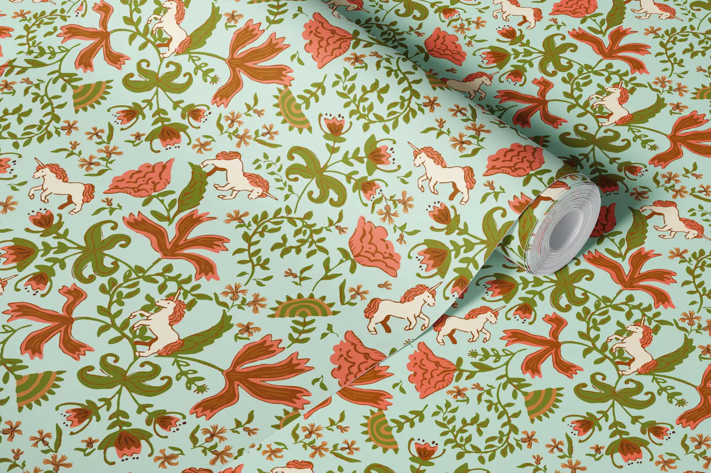 Unicorn Earthy Whimsy Garden wallpaper roll