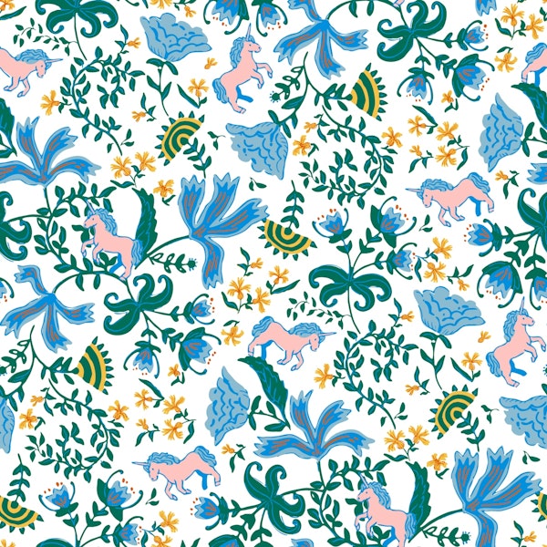 Unicorn in a floral garden