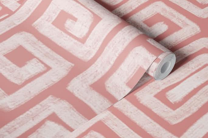 Handmade Painted Shapes Greek Key Dust Pinkwallpaper roll