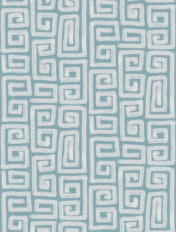 Handmade Painted Shapes Greek Key Sky Blue