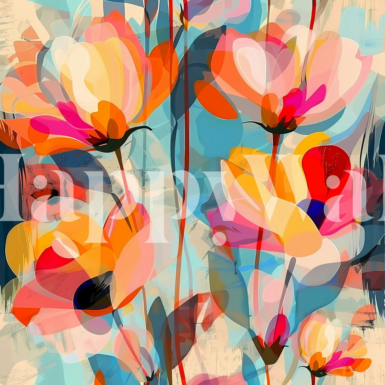 Vibrant floral wallpaper in a room