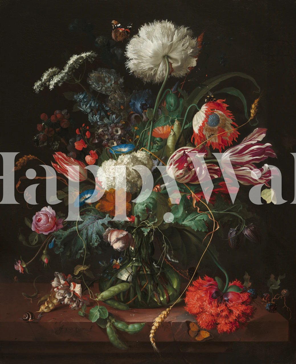 Colorful floral bouquet, featuring various flowers, vintage wallpaper