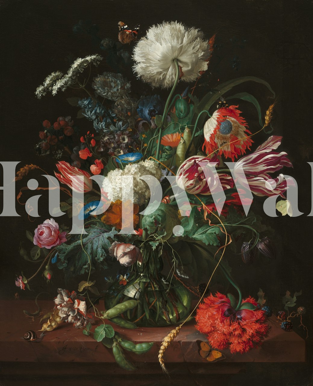 Colorful floral bouquet, featuring various flowers, vintage wallpaper