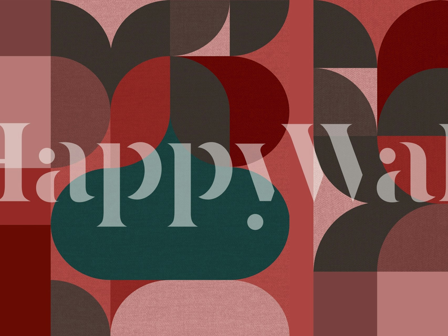 Abstract retro fabric design wall mural in coral and teal