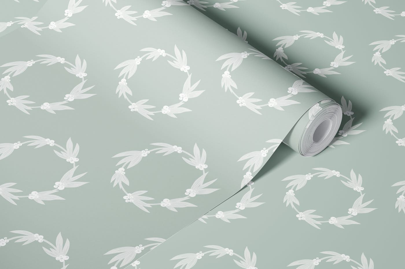 Light gray wreath wallpaper roll