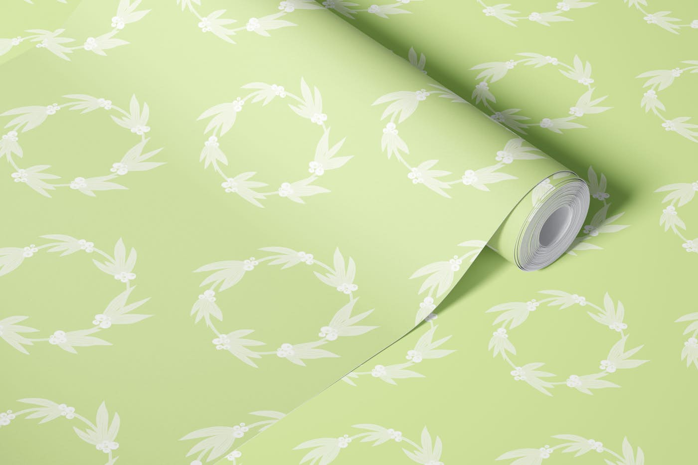 Mint green wreath wallpaper roll