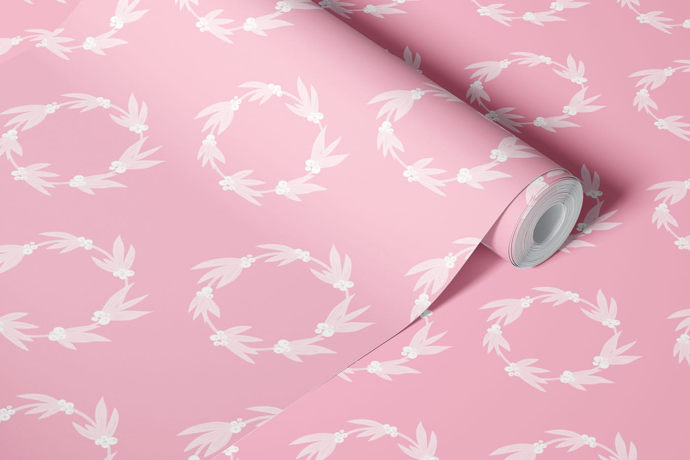 Pink wreath wallpaper roll